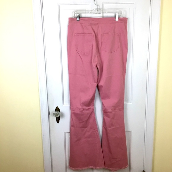 Fashion Nova Pink Flare Jeans Plus size 2X Distressed Extreme Bell Bottom NWT - Picture 3 of 11